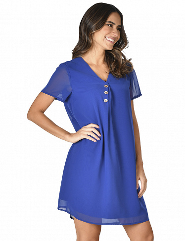 Kleid mit dekorativen Knöpfen, blau