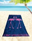 Linge de plage «Flamingo», 90x180 cm, bleu marine/rose