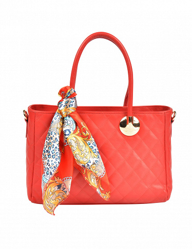 Handtasche aus Kalbsleder, mit Foulard, koralle