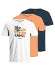 JACK&JONES T-shirts Homme, pack de 3, blanc + orange + marine