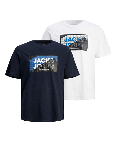 JACK&JONES T-Shirts «Richard» für Herren, 2er-Pack, weiss + schwarz