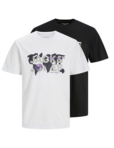 JACK&JONES T-Shirts «Antony» für Herren, 2er-Pack, weiss + schwarz