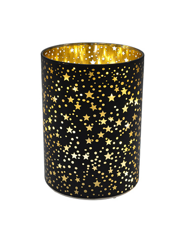Photophore LED Pluie d'étoiles Gilde Décoration avec minuterie Verre noir  13cm