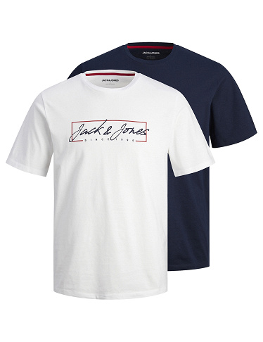 JACK&JONES T-Shirts, 2er-Pack, weiss/marine, runder Ausschnitt