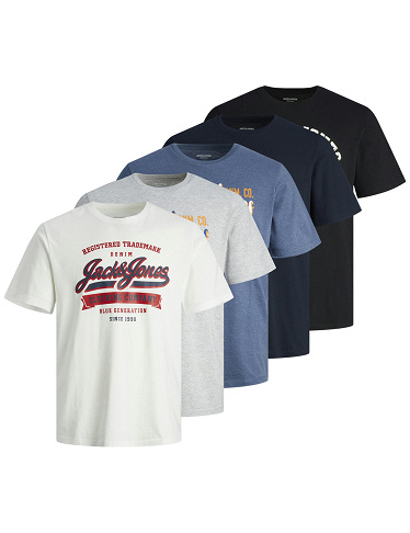 JACK&JONES T-Shirts, 5er-Pack, weiss/grau/blau/marine/schwarz