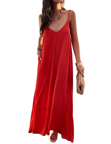 Langes Kleid «Bella», mit Taschen, rot