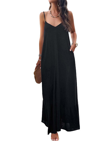 Langes Kleid «Bella», mit Taschen, schwarz