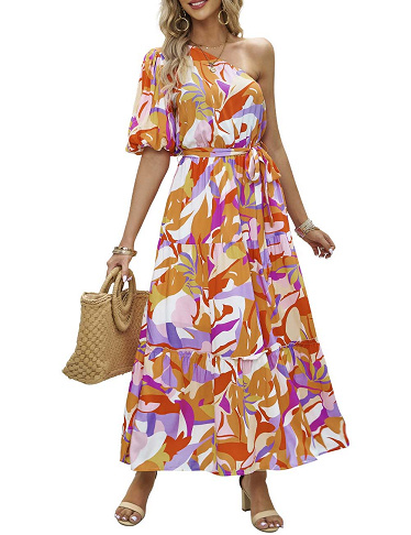 Langes Kleid «Adriana», mit Blumenmuster, orange