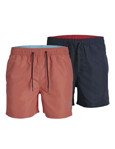 JACK&JONES Badeshorts, 2er-Pack, rot/blau