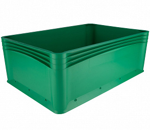 Geschlossener Eurobehälter grün mit 4 Griffen 600x400x220 mm.