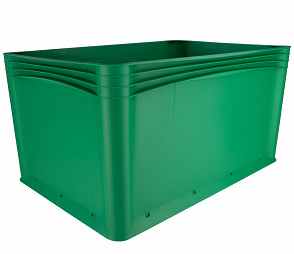 Geschlossener Eurobehälter grün mit 4 Griffen 600x400x320 mm.