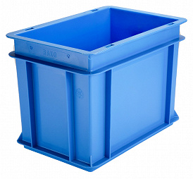 geschlossener Eurobehälter in blau mit 2 Griffen 300x200x220 mm