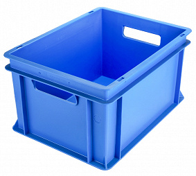 geschlossener Eurobehälter in blau mit 2 Grifflöchern 400x300x220 mm