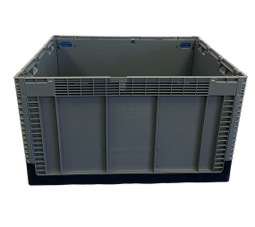 Collapsible box-solid sides, ribbed base, without lid & 2 handle slots