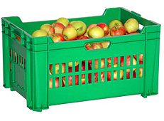 Behälter für Obst und Gemüse gefüllt mit Äpfel