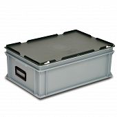 Stacking container RAKO with lid and hole for padlock