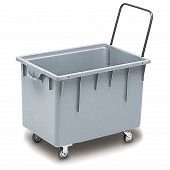 Space-saving container with 4 steering casters and push bar