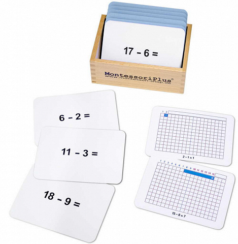 Montessori-Material Übungskarte zum Streifenbrett zur Subtraktion den Zehnerübergang lernen