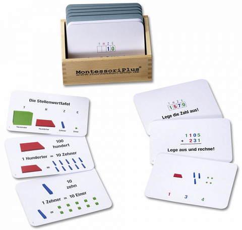 Montessori-Material Lernkartei zum Mathematischen Würfel - Verständnis für Stellenwerte lernen