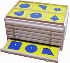 Montessori-Material Geometrische Kommode zum lernen geometrischer Formen und Flächen