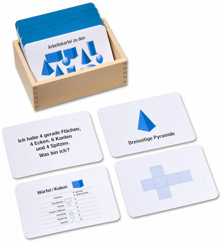 Montessori-Material Arbeitskartei zu den blauen Geometrischen-Körpern
