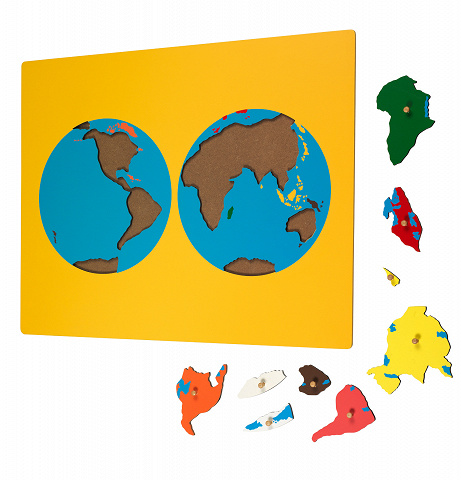 Karte mit Kontinenten nach Montessori