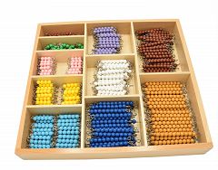 Montessori Perlenmaterial zur Multiplikation im Holzkasten