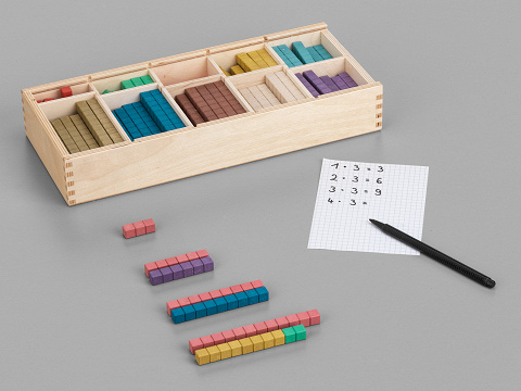 Rechenstäbe in Montessori-Farben zum Üben von Rechenaufgaben