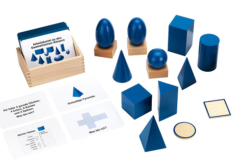 Montessori-Material Geometrische Körper mit Arbeitskartei zur Körpergeometrie