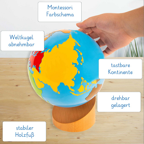 Montessori Globus farbige Erdteile
