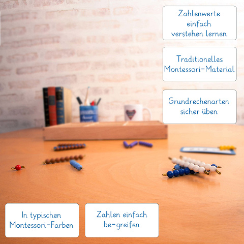 Kunststoffperlen in Holzaufbewahrung