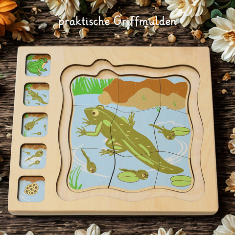Montessori Schichtenpuzzle aus Holz zum Thema Frosch