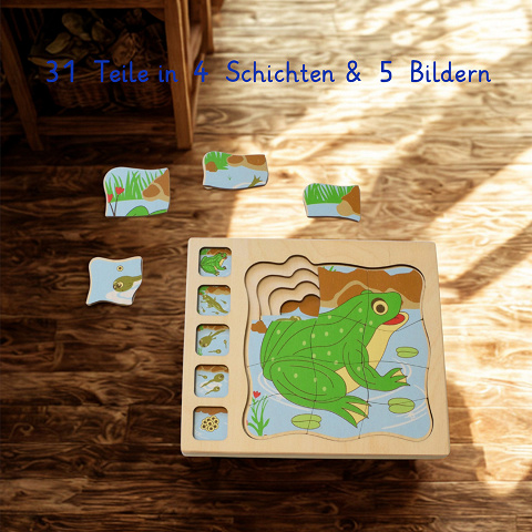 Kaulquappe Puzzle aus Holz zum Lebenszyklus Frosch