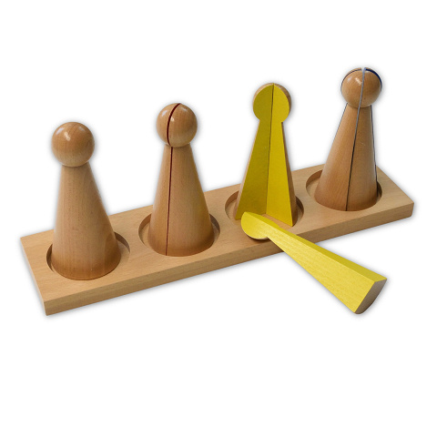 Bruchkegel Montessori aus Holz um Bruchrechnen zu lernen.