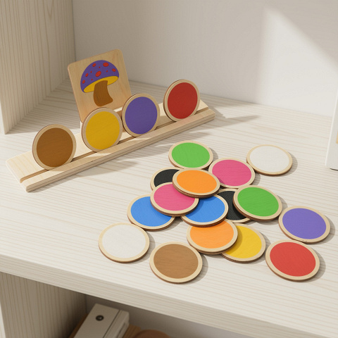Konzentriertes Sortieren von Farben mit dem Montessori Lernspiel