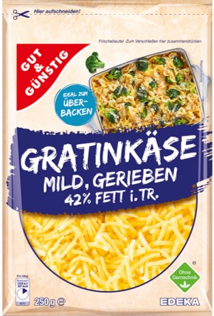 G&G Gratinkäse mild gerieben 42% 250g | Behrens Service UG (haftungsbeschränkt)