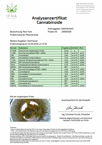 CBD-Aromablüten “New York“ mit ca. 10,3% CBD und <0,2% THC.
