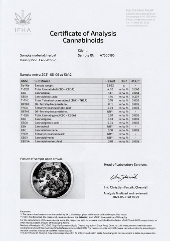 CBD-Blüten Typ “Cannatonic" mit ca. 4,8% CBD-Gehalt und <0,2% THC-Gehalt